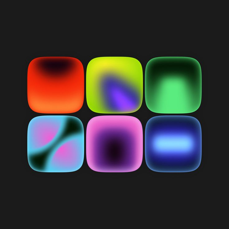 Six luminous colour studies: orange, lime and violet, green, cyan and pink, magenta, and electric blue